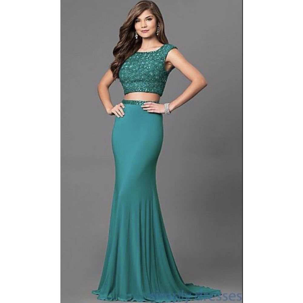 Sherri Hill  2piece Emerald Green Beaded Crop Fitted Long Skirt Size 0 $398